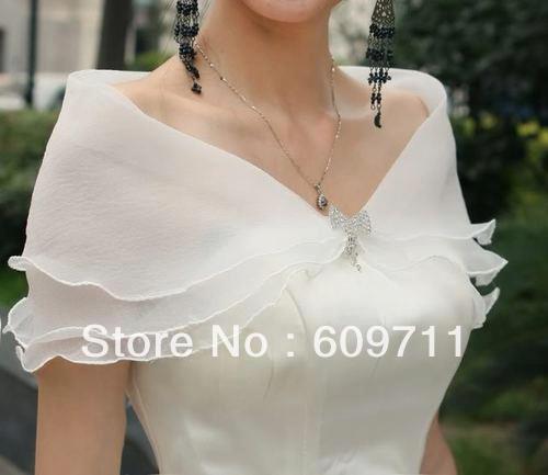 Wholesale Hot Sale Free Size Brooch Layered White / Ivory Wedding Jacket Wedding Wraps