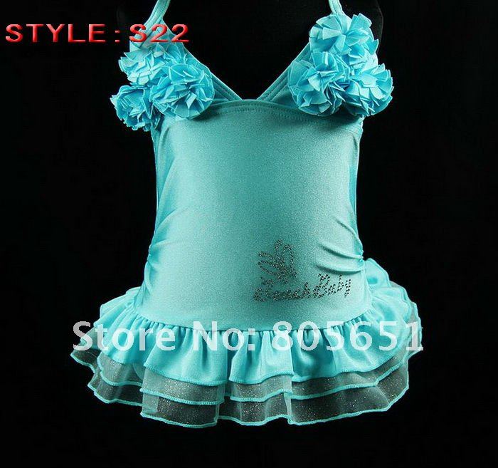 Wholesale-Hot sale-Freeshipping-Girls 6 Flower Blue Bikini Swimwear Tankini Bather Beach Swimsuit Dress 1 set/5pcs(5SZ2-7Year)