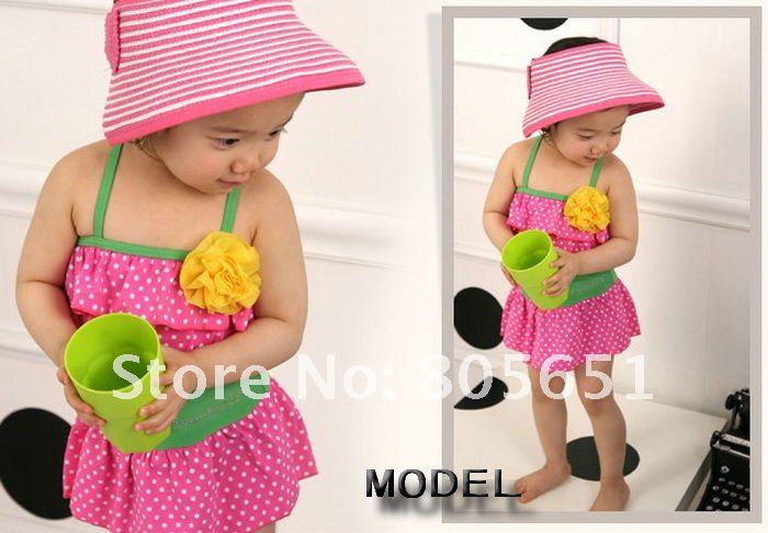 Wholesale-Hot sale-Freeshipping-Girls Big Flower Polka Dots Bikini Swimwear Tankini Bather Beach Swimsuit 1 set/5pcs(5SZ2-4-7Y)