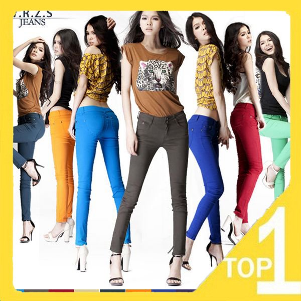 Wholesale Hot Sale High Quality New Casual Super Slim Big Waist Womens Sweet Colours Jeans Skinny Pants,Size 26-32! woman pants