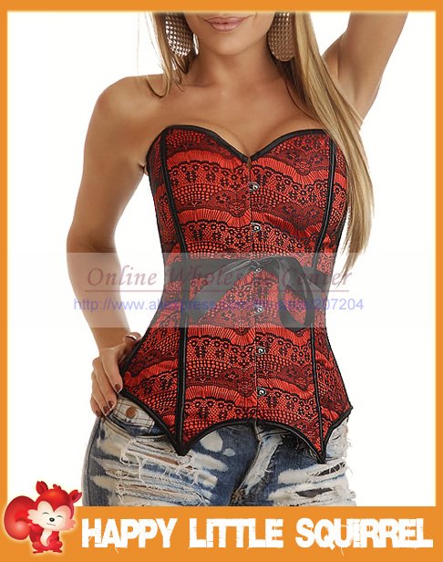 Wholesale HOT Sexy Fashon women RED Lady lace push up Corsets lingeries Overbust burlesque corset bustier costume
