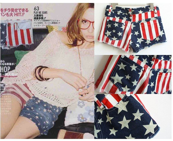 Wholesale  HOT VIVI magazine new fashion US flag parinted hot pants for women