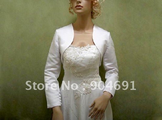 Wholesale Instock Custom Long Sleeves Ivory Satin Wedding Dress Accessories For Winter Outside WEDDING - Dress Bolero Jacket J27