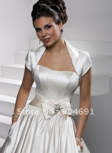 Wholesale Instock Custom Short Sleeves White Champagne Satin Wedding Dress Accessories -Bridal Dress Bolero Jacket J33
