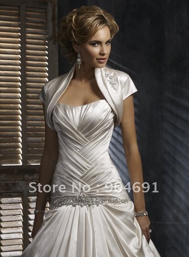 Wholesale Instock Custom Short Sleeves White Wedding Dress Accessories - Applique Beaded Wedding Dress Bolero Jacket Vest J37
