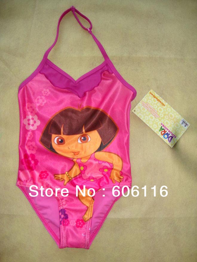 wholesale kids Girl one piece swimwears with Dora cartoon swim swimming costume girl swimwear bathers swimmers, 8pcs/lot-YL-4024