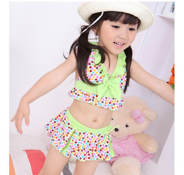 Wholesale Kids Swimsuits Girl Colorful Dots Swimsuits Girl Swim Wear SWM0018