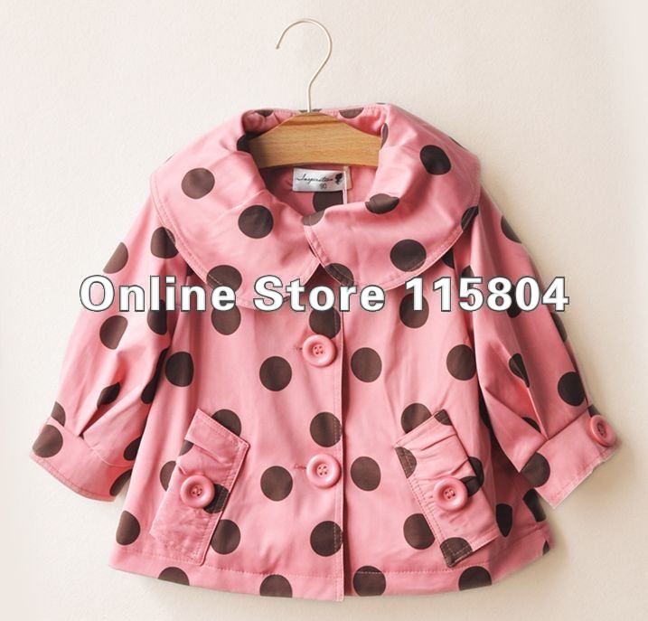 Wholesale korea styles girl's cute Polka dots turn down collar Trenchs children high quality outwears & coats 5pcs/lot