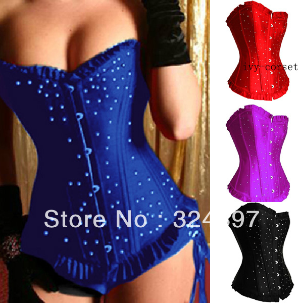 Wholesale Lace up Boned Night Party Rhinestones Corset Bustier Gstring SEXY Showgirl lingerie S-2XL Factory Supplier