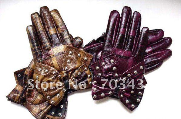 Wholesale ladies leather gloves,women's many colors fashion gloves,ladies warm/bowknot leather mittens,free shipping,ID:1800