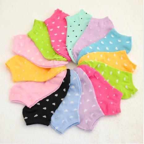 Wholesale ladies summer boat socks dot heart-shaped candy color socks lovely female cotton socks  20PCS/LOT  Color random