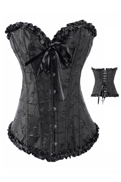 Wholesale! Lady Fashion Corset Black Sexy Rnaissance Embroidery bustiers with Belts& Ruffle Trimmed LB4453