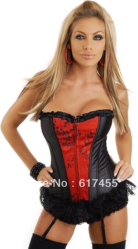 Wholesale lady intimates sexy lingerie satin corset overbust red black 80054