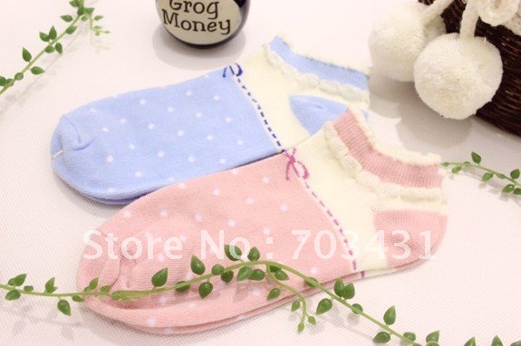 Wholesale lady's socks,New arriva!adult socks,polka dot socks,100% cotton sock,bowknot lace female socks,free shipping,ID:A072
