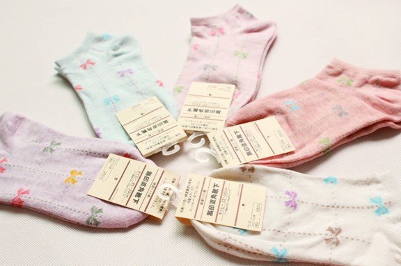 Wholesale lady's socks,socks candy color rainbow decoration sock bowknot pattern sock ultra-thin female,free shipping,ID:A115