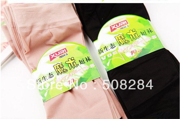 Wholesale - Lady silk socks Magic solid color short socks black skin color elasticity material free size 100pair