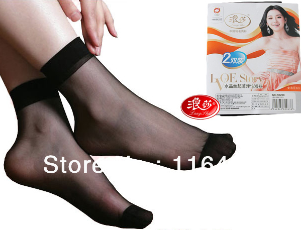 Wholesale Langsha Wear resistant crystal silk short female ultra-thin transparent socks Retail packaging 2 Color Black/Nude
