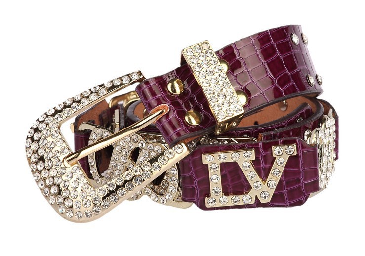 Wholesale Last Fashion Charm Beautiful Daimond PU Add Genuine Leather Belts for wemen with Free shipping