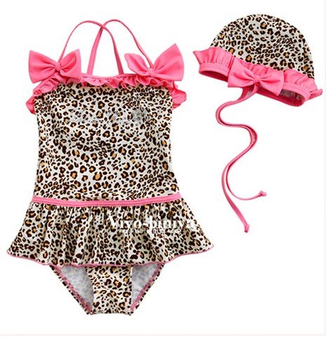 Wholesale leopard girls kids swimwear children+swimwear children+toddler swimwear+ kids beachwear with Cap Size for:1Y-6Y