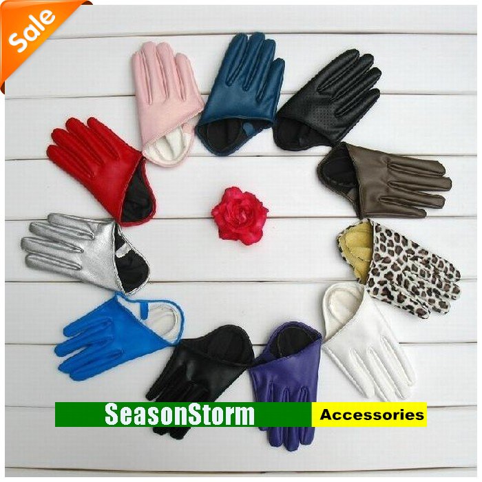 Wholesale lots Wholesale Sexy City Colorful Cheap PU Leather Womens Half Palm Gloves