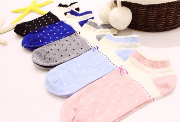Wholesale manufacturers 5PCS can Ailei Si lace retro bow Ms. dot socks socks Free Shipping