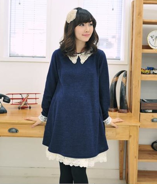 Wholesale Maternity clothing spring fashion maternity dress one-piece dress top sweatshirt long-sleeve laciness