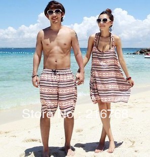 Wholesale! Men's Dimond casual plaid stripe beach pants and Women's beach dress and bikini quick-drying fabric 5pcs/lot