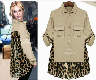 Wholesale Mixed Order 2013 Women Long Sleeve Back Leopard Prints Patchworking Tops YC-B212304-A30