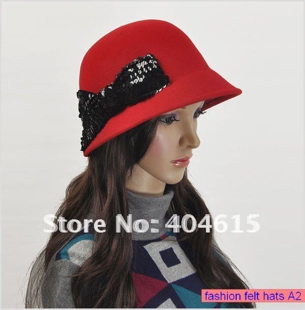 Wholesale & mixed order colors, 25pcs women winter fashion 100% wool felt bowler bowknot  fedora hats