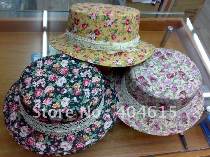 Wholesale & mixed order colors,women's fashion lovely small floral flat cotton fedora hats