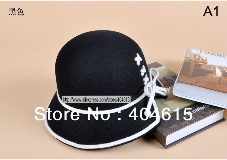 Wholesale & mixed order colors, women's winter fashion party 100% wool felt bowler fedora hats