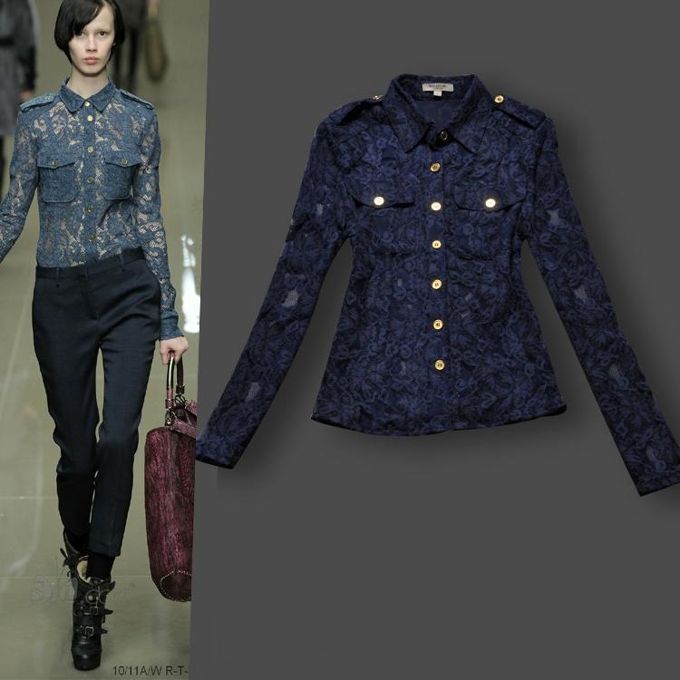 Wholesale(Mixed Order) Free Shipping Women's Long Sleeve Lapel Collar Ladies Lace Sexy Tops YC-212281-D28