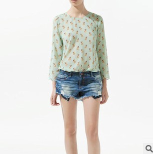 Wholesale Mixed Order Women Long Sleeve O-neck Dog Print Chiffon Shirt Tops YC-B3131-C49