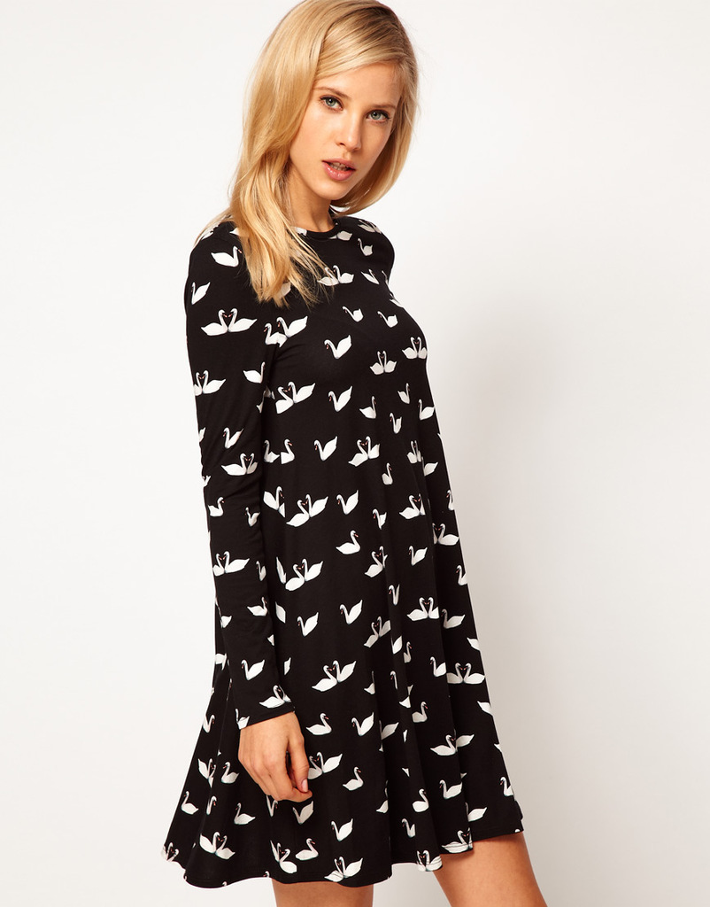 Wholesale Mixed Order Women's 2013 New Fashionable Long Sleeve Swan Print Black Dresses A3142-K31