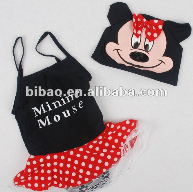 Wholesale MOQ 5pcs/Lot Free Shipping The Classic Character Minnie model One-Piece girls swimwear with swimming cap Size(3-7T)