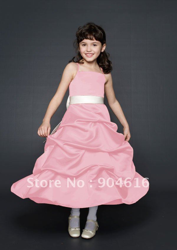 Wholesale mori Satin Spaghetti Flower girl dress all color and size MS390