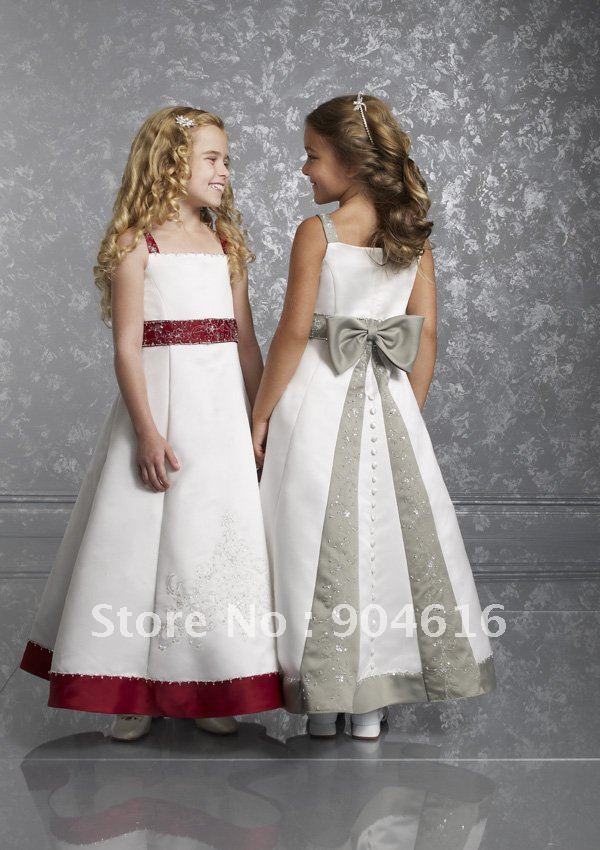 Wholesale mori Satin Spaghetti Flower girl dress all color and size MS391