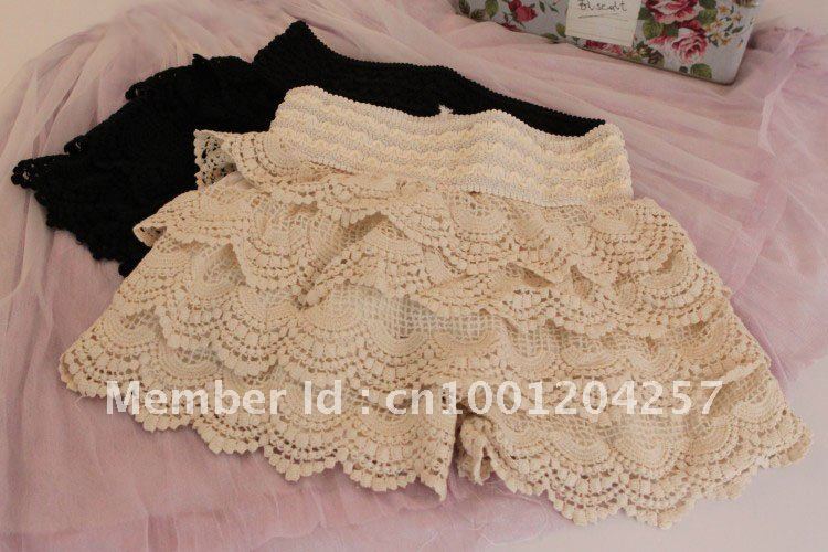 Wholesale multilayer bud silk hollow out hook flower shorts pure color sexy safety pants short skirt Free shipping