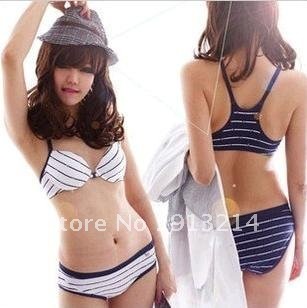 wholesale- navy Bra & Brief Sets Stripe sexy ,Leopard push up up ,white,blue free shipping with a gift