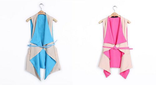 Wholesale New 2013 Dress Blue Pink  Lady's Candy Color Casual Sleeveless Drape Long Waistcoat Suit Vest With Belt 70338-70343