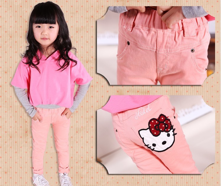 wholesale new 2013 spring Knitted denim hello kitty  jeans  2~7Age girls jeans 5pcs/lot
