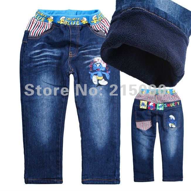 Wholesale new 5pcs/lot Smurfs long pants brand thick warm fleece kids jeans winter Boys Girls children jeans baby jeans