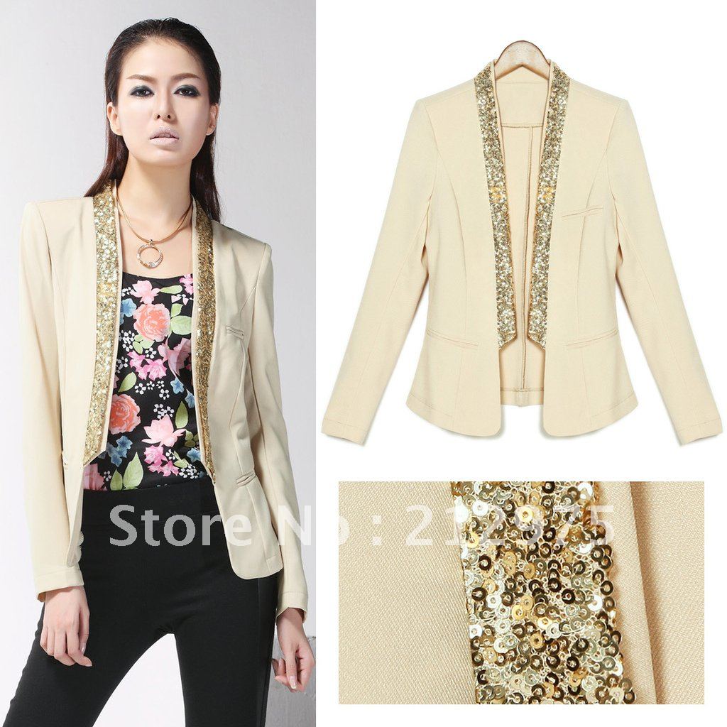 Wholesale New Arrival 2012 Autumn Slim&Sequined Jackets for Women High Quality W2001 (Mix order)