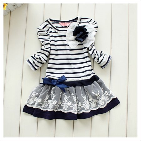 wholesale  New Arrival children girl's striped long sleeve lace dress for autumn or spring free shipping, 50512