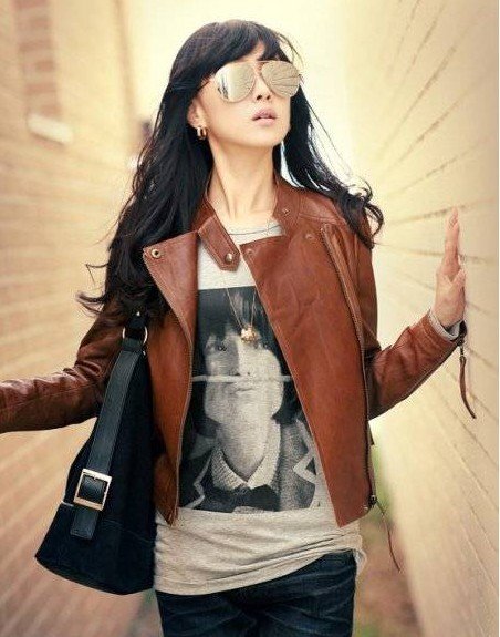 Wholesale New Arrival Free Shipping Ladies Faux Jacket /Fashion Jacket/ Slim Short Leather Jacket /Brown