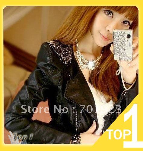 Wholesale New Arrival Free Shipping Ladies Jacket /Fashion jacket Slim Short zip leather jacket Y4003