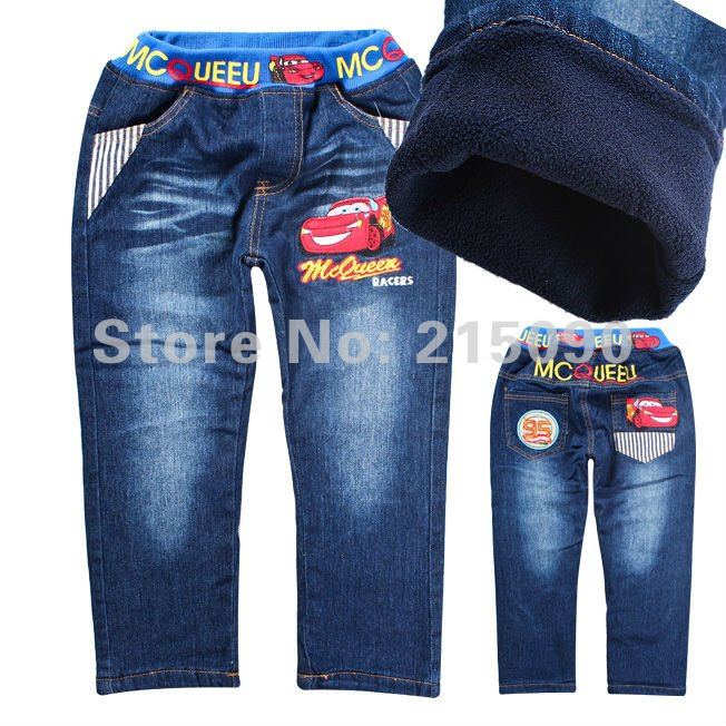 Wholesale NEW Christmas kids jeans CAR cartoon thicken Warm trousers boys jeans winter children Embroidery jeans free shipping