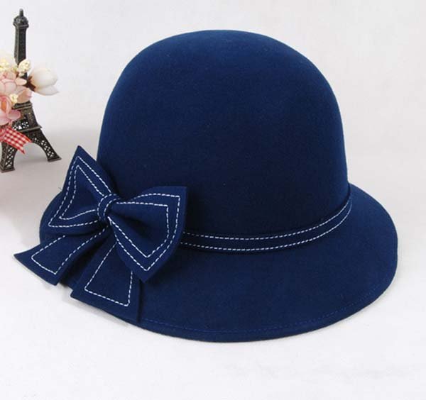 Wholesale NEW Designer Fedoras Wool Caps Bucket Hats For Women Ladies Winter Hats Cloche Bowknot Felt Cap Lady Spring Fall Derby