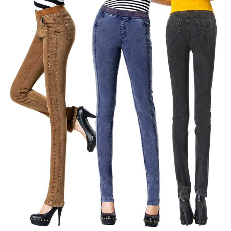 Wholesale! New fall significantly  elastic close-fitting jeans Leggings fashion woman trousers black coffee blue Free Shipping
