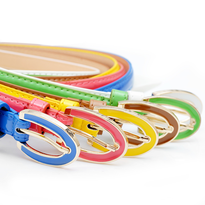 wholesale New Fashion Women's Cute Nice Candy color PU leather Thin Belt female waist decoration 13 colors